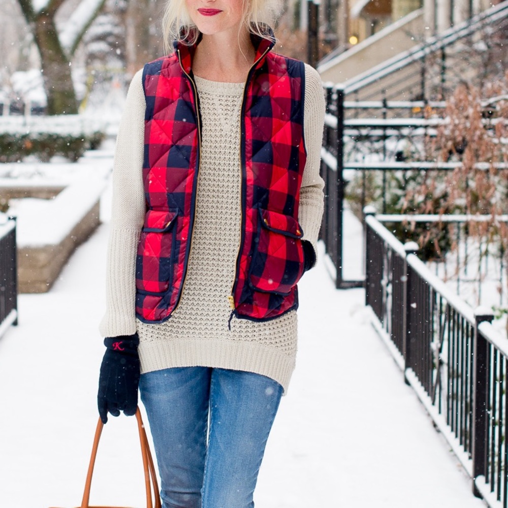 GUC J. Crew Holiday Plaid Excursion Puffy Vest Size XXS
